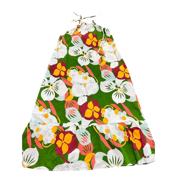 NAOO Women's Green Hawaiian Floral Tiered Maxi Dress Size Large tropical luau - Picture 4 of 5